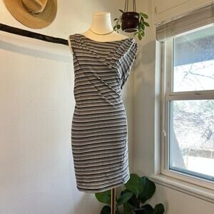 Bordeaux Los Angeles Black & White Asymmetrical Striped Mini Dress Size Medium